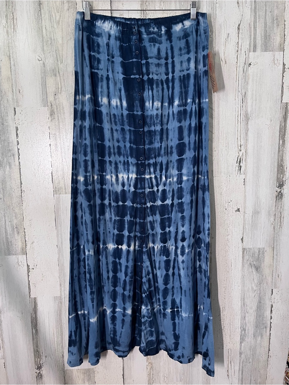 Ruff Hewn Navy and Light Blue Tie-Dye Button-Front Maxi Skirt Large NWT